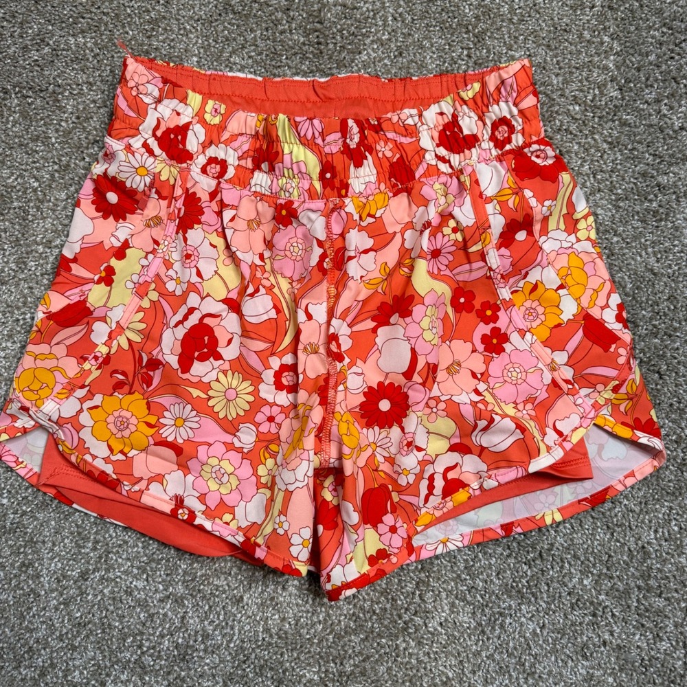 Avia Womens Retro Floral Running Shorts Orange Pink Built-in Liner AV56553 Small